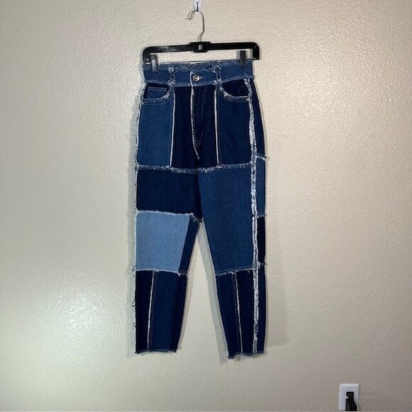 Maniere De Voir Jeans Womens 4 Patchwork Denim Multi Raw - Picture 1 of 5